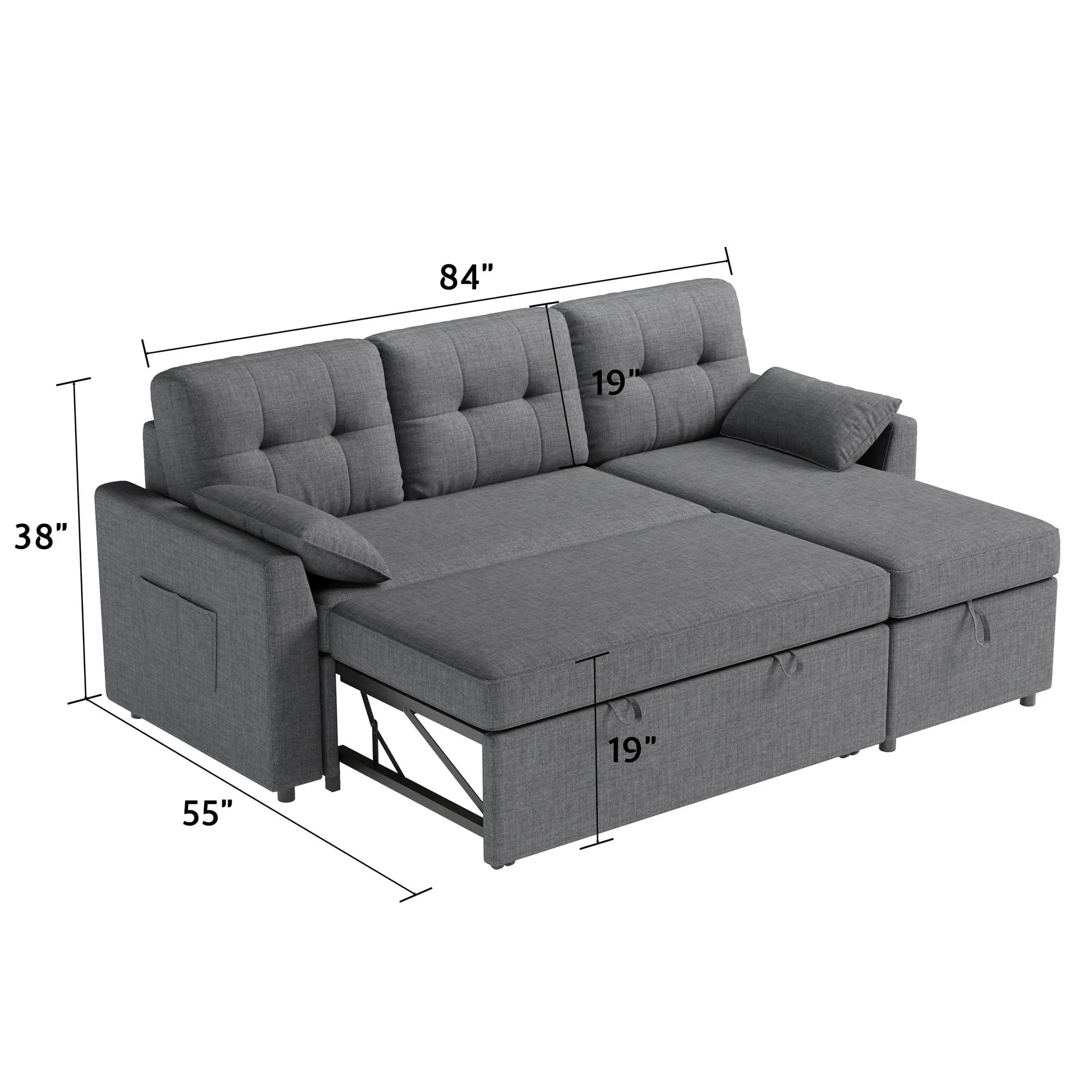 VANACC Sectional Sofa Bed with Storage and Soft Seat