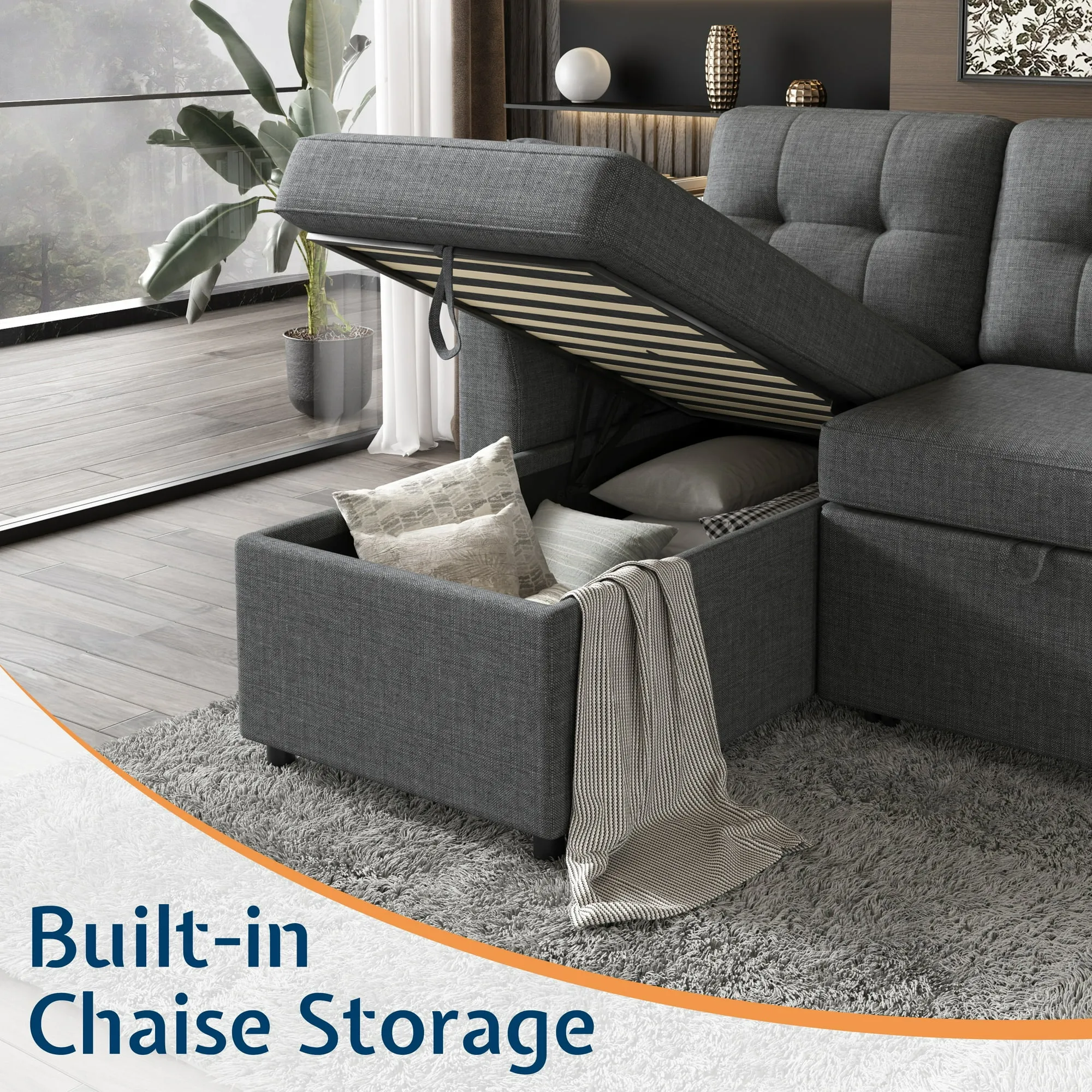 VANACC Sectional Sofa Bed with Storage and Soft Seat