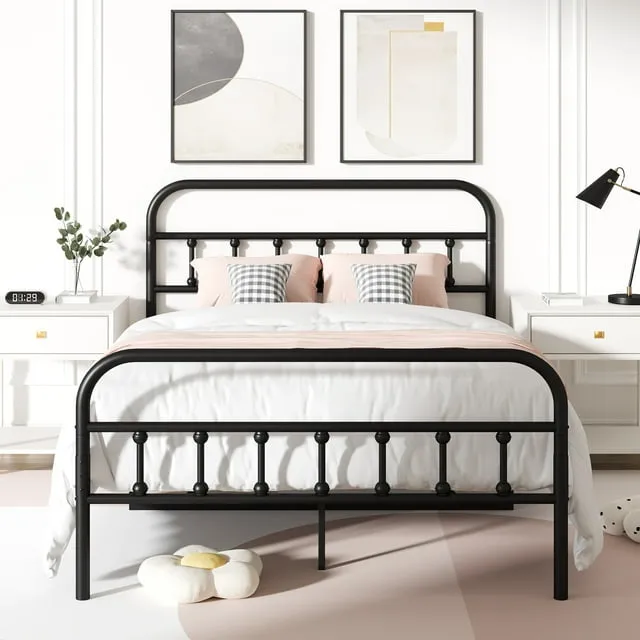 UHOMEPRO Full Size Metal Bed Frame with Headboard – Black