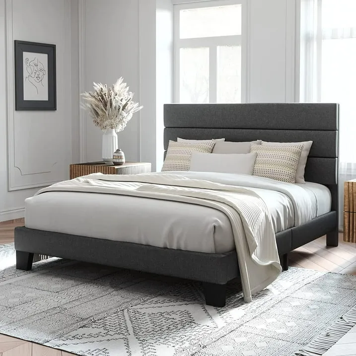 Allewie Queen Upholstered Platform Bed Frame – Dark Grey
