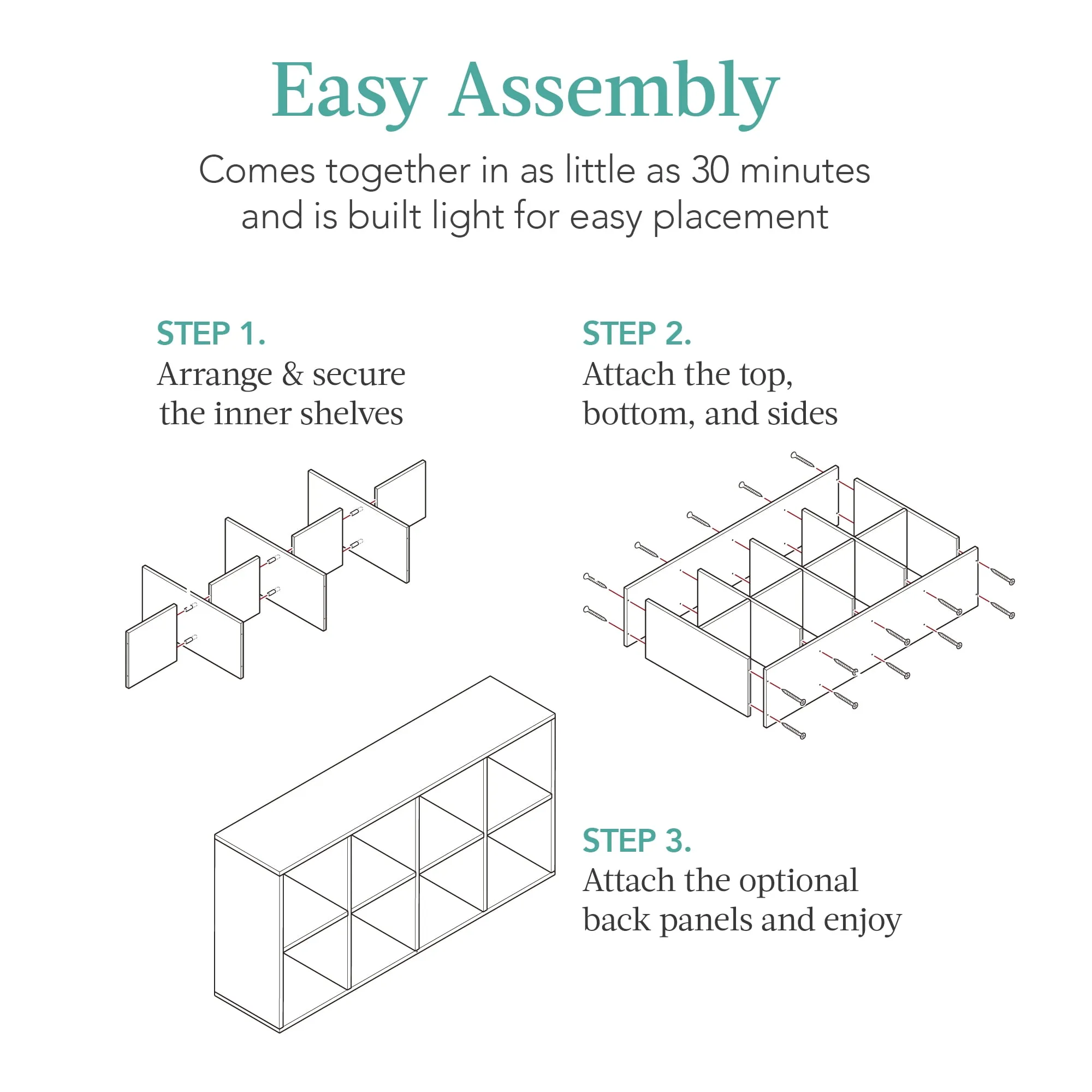 8-Cube Bookshelf, 11in Display Storage System