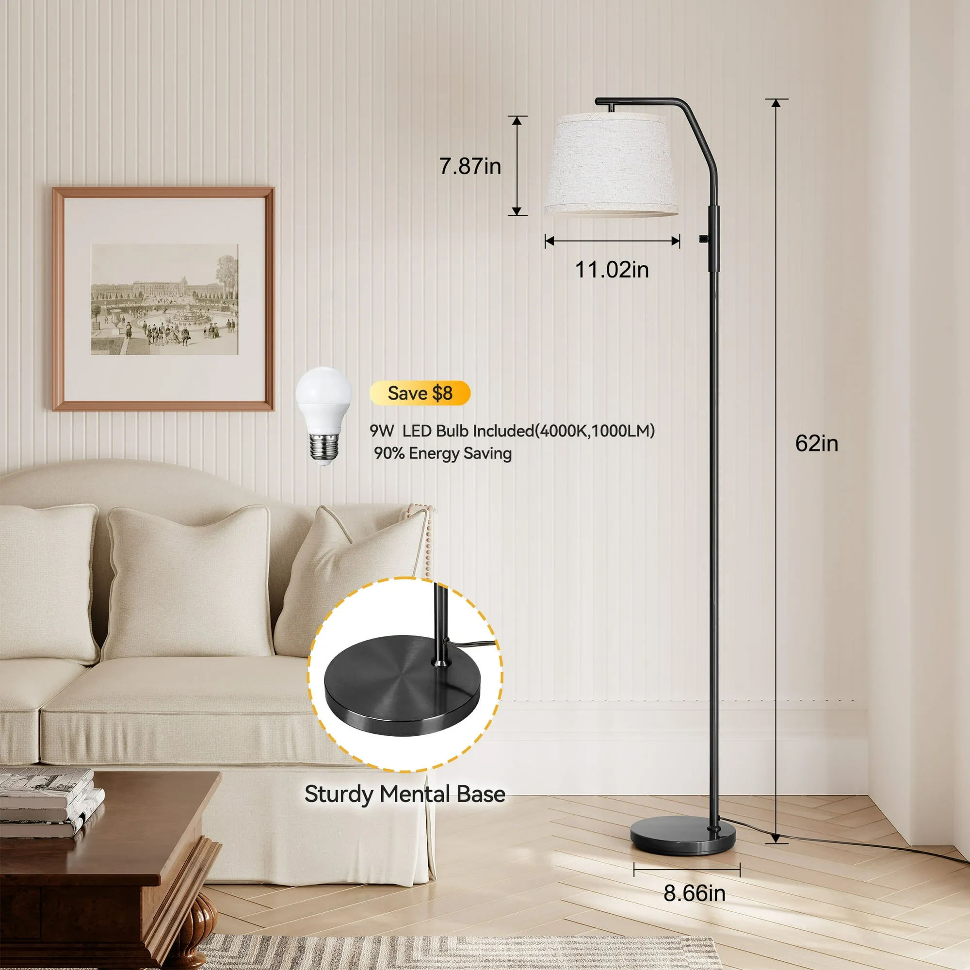 SUNMORY Floor Lamp, Lamps for Living Room, Standing Lamp with 0-100% Dimmable